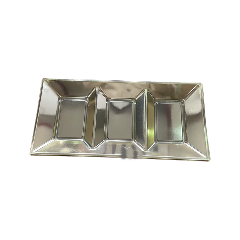 Sølv plast 3-gitter snackbrett